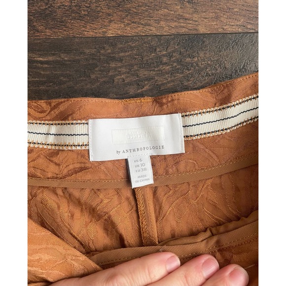 Anthropologie Ett TWA Aubade Jacquard Pants Boho 6 Tie Waist Zip Gold - Picture 5 of 12